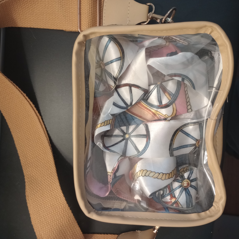 Clear Beige Crossbody Bag with Scarf
